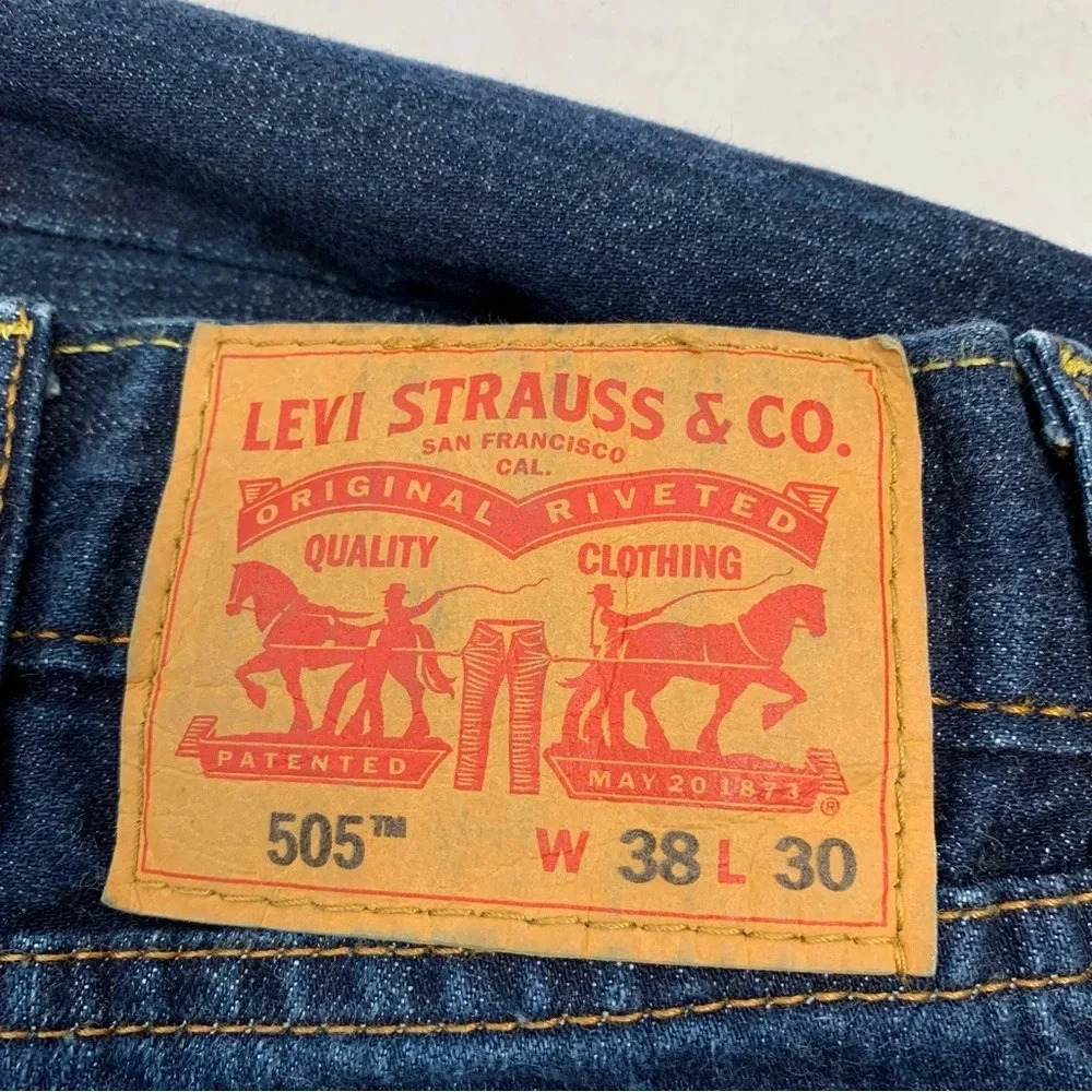 Levis 505 Jeans Men 38  Inseam 29"  Blue‎ Fade Straight 100% Cotton Casual Work - Picture 5 of 9